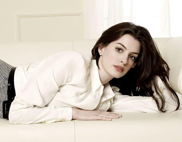 Promi - Anne Hathaway HQ, weiße Langarmbluse, Anne Hathaway, Promi, Prominente, Schauspielerin, Mädchen, Hollywood, Filme, HD-Hintergrundbild