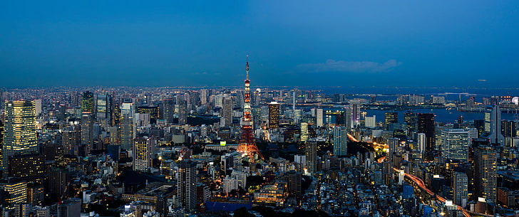 โตเกียวทาวเวอร์, ญี่ปุ่น, โตเกียว, โตเกียวทาวเวอร์, ทิวทัศน์, เมือง, แสงไฟของเมือง, พลบค่ำ, วอลล์เปเปอร์ HD