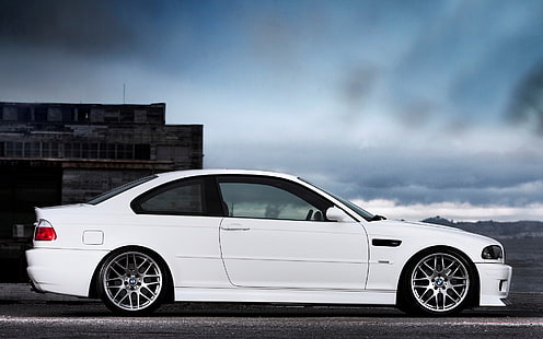 BMW M3 E46 белый автомобиль вид сбоку, белый купе BMW, белый, автомобиль, боковой, вид, HD обои HD wallpaper