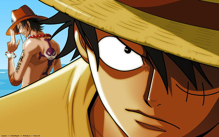 One Piece, Monkey D Luffy, Portgas D Ace, Шапки, Аниме, едно парче, Monkey D Luffy, Portgas D Ace, шапки, аниме, HD тапет