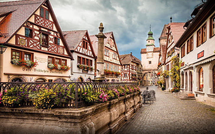 Прекрасен малък град в Германия Ротенбург Ob Der Tauber Full Hd Wallpapers, HD тапет