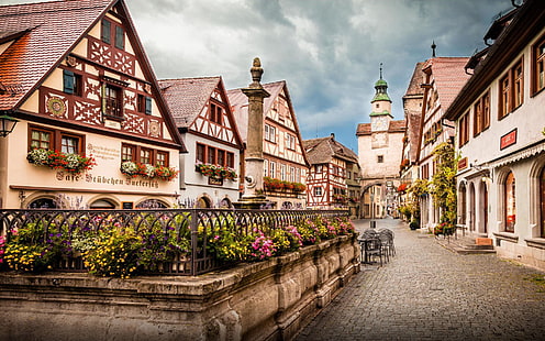 Замечательный маленький городок в Германии Ротенбург-на-Таубере Full Hd Обои, HD обои HD wallpaper