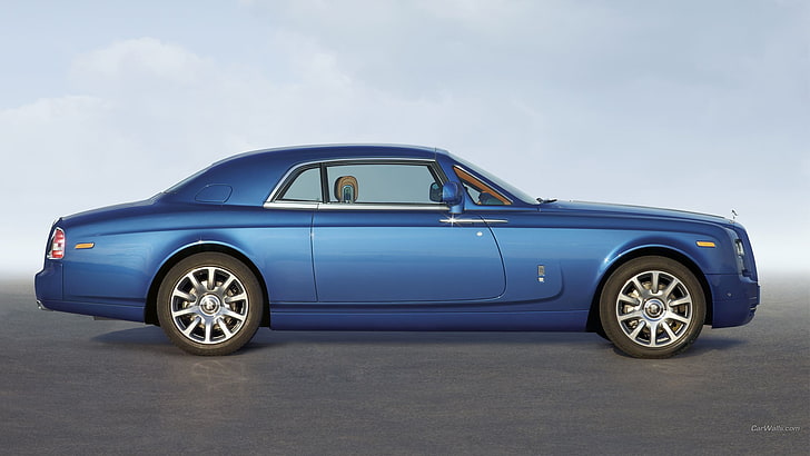 blue coupe, Rolls-Royce Phantom, car, blue cars, HD wallpaper