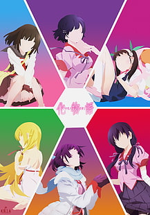 สาวอะนิเมะ, Monogatari Series, Oshino Shinobu, Hanekawa Tsubasa, Sengoku Nadeko, Hachikuji Mayoi, Senjougahara Hitagi, Kanbaru Suruga, วอลล์เปเปอร์ HD HD wallpaper