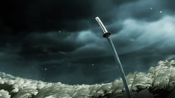 Ghost of Tsushima, Katana, Wolken, PlayStation 4, HD-Hintergrundbild
