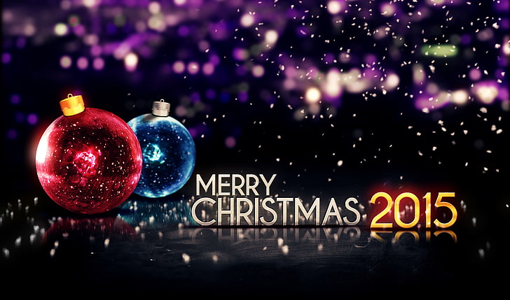 Merry Christmas 2015 advertisement, New Year, Christmas, balls, Happy, 2015, Merry, HD wallpaper