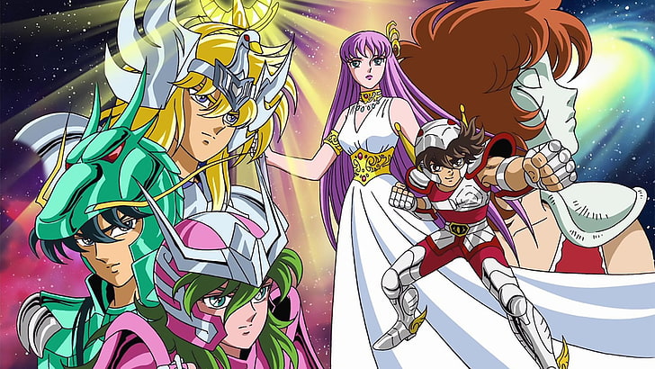 Anime, Saint Seiya, Andrômeda Shun, Athena (Saint Seiya), Cygnus Hyoga, Dragão Shiryu, Pegasus Seiya, HD papel de parede