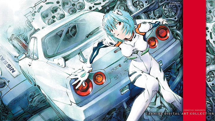 Tapeta postaci kobiecego robota, Neon Genesis Evangelion, Ayanami Rei, Nissan Skyline GT-R, anime dziewczyny, anime, Tapety HD