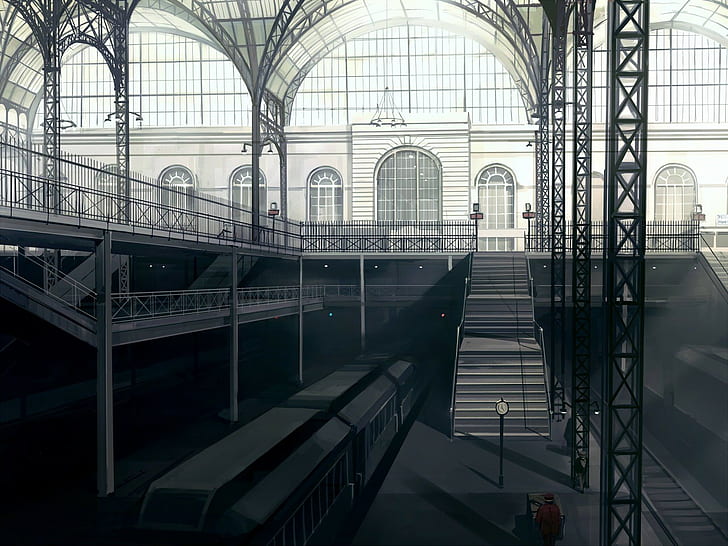 train station, artwork, HD wallpaper
