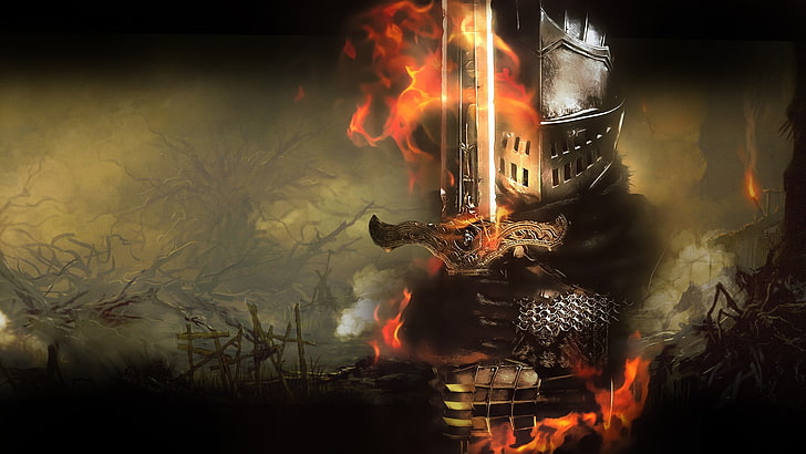 рицар, държащ меч тапет, Dark Souls, видео игри, фентъзи изкуство, HD тапет