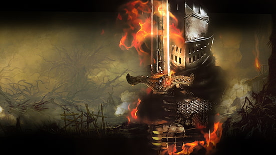 Tapeta rycerza trzymającego miecz, Dark Souls, gry wideo, fantasy art, Tapety HD HD wallpaper