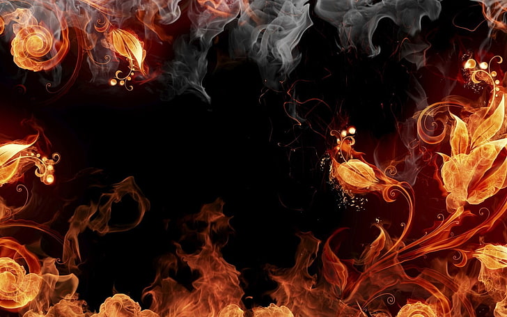 api, bunga, seni digital, Wallpaper HD