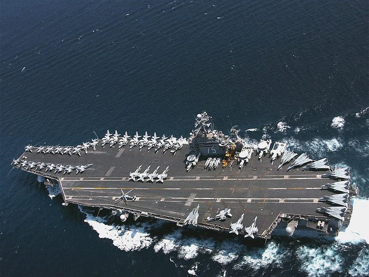 aircraft carrier, warship, military, aerial view, ship, HD wallpaper
