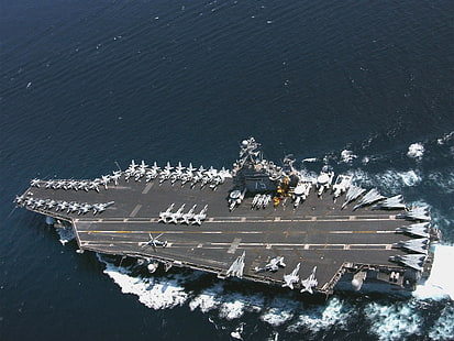 portaaviones, buque de guerra, militar, vista aérea, barco, Fondo de pantalla HD HD wallpaper