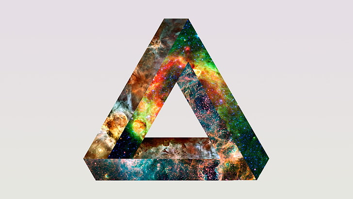 fond d'écran triangle multicolore, triangle de Penrose, espace, fond simple, abstrait, triangle, minimalisme, art numérique, Fond d'écran HD