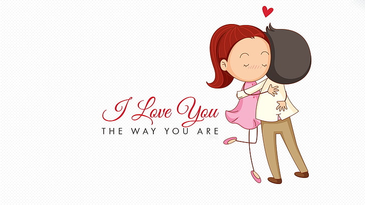 Cute Love Cartoon-2015 Valentines Day HD Wallpaper、couple illustration with text overlay、 HDデスクトップの壁紙