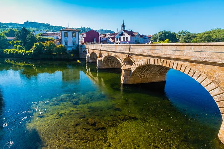 puente, la ciudad, río, Portugal, Arcos de Valdevez, Fondo de pantalla HD
