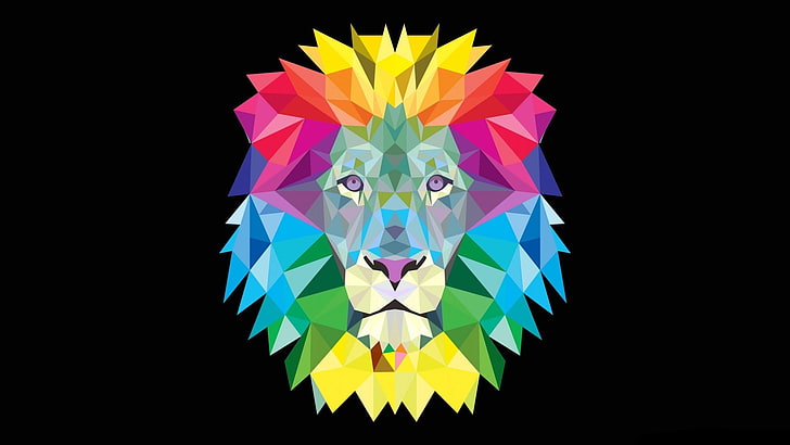 multicolored lion painting, lion, vector, HD wallpaper