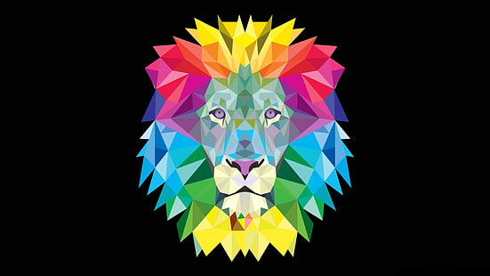 multicolored lion painting, lion, vector, HD wallpaper HD wallpaper