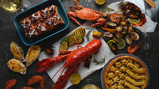 food, seafood, dish, lobster, animal source foods, meal, cuisine, buffet, HD wallpaper HD wallpaper