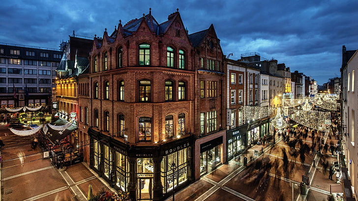 коричневое бетонное здание, Ирландия, Дублин, Европейский Союз, улица, HD обои