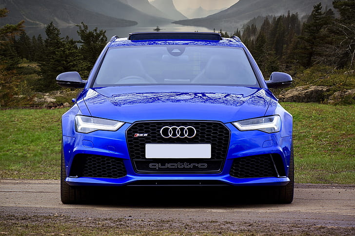 Audi RS6, Audi, auto, blu, vista frontale, Sfondo HD