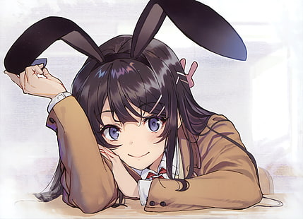 Anime, Rascal Tavşan Kız Senpai, Hayvan Kulaklar, Mavi Gözler, Mai Sakurajima Hayal Etmiyor, HD masaüstü duvar kağıdı HD wallpaper