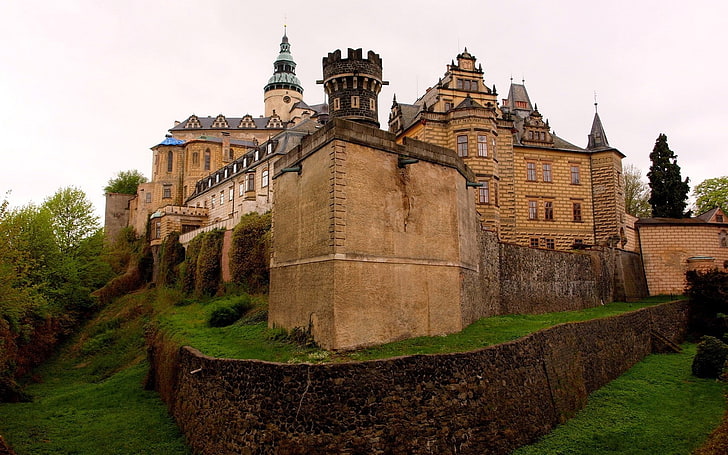 Château, douve, mur, tour, Fond d'écran HD