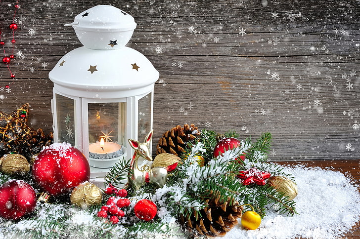 white candle lantern, new year, Christmas, merry christmas, lantern, HD wallpaper