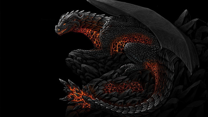 illustration de dragon gris, dragon, art fantastique, Fond d'écran HD