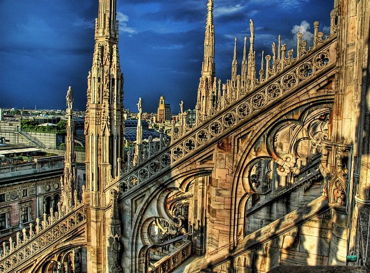 Katedral Di Milan, Italia, struktur beton coklat, Eropa, Italia, Gotik, Arsitektur, Katedral, Rumah, milan, Wallpaper HD