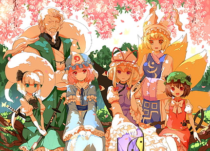 Anime, Touhou, Chen (Touhou), Ran Yakumo, Youki Konpaku, Youmu Konpaku, Yukari Yakumo, Yuyuko Saigyouji, HD-Hintergrundbild HD wallpaper