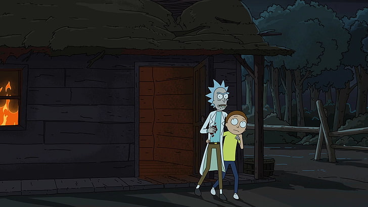 Rick and Morty, Nuoto per adulti, cartone animato, Rick Sanchez, Morty Smith, Sfondo HD