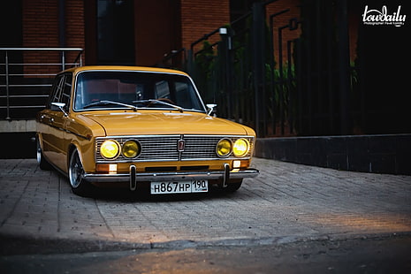 kuning Tofas Murat 131 sedan, Lada, VAZ, 2103, klasik rendah, Wallpaper HD HD wallpaper