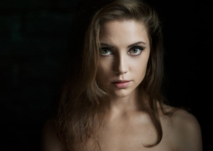 Ksenia Kokoreva, wanita, wajah, latar belakang sederhana, Maxim Maximov, potret, Wallpaper HD