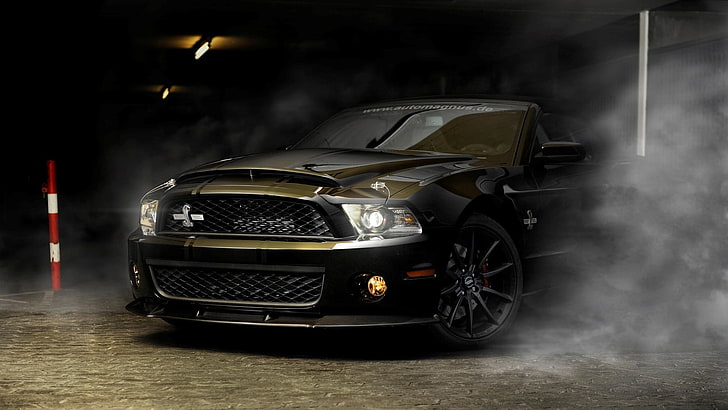 black sports car, car, muscle cars, Ford Mustang Shelby, HD wallpaper