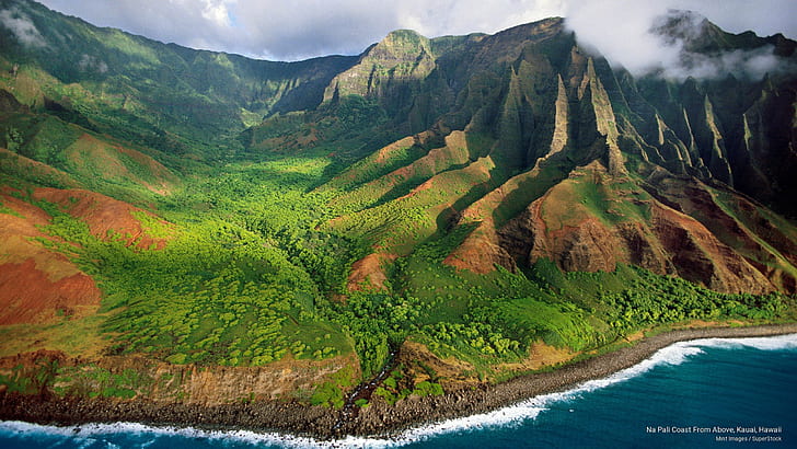 上からナパリ海岸、ハワイ、カウアイ島、 HDデスクトップの壁紙