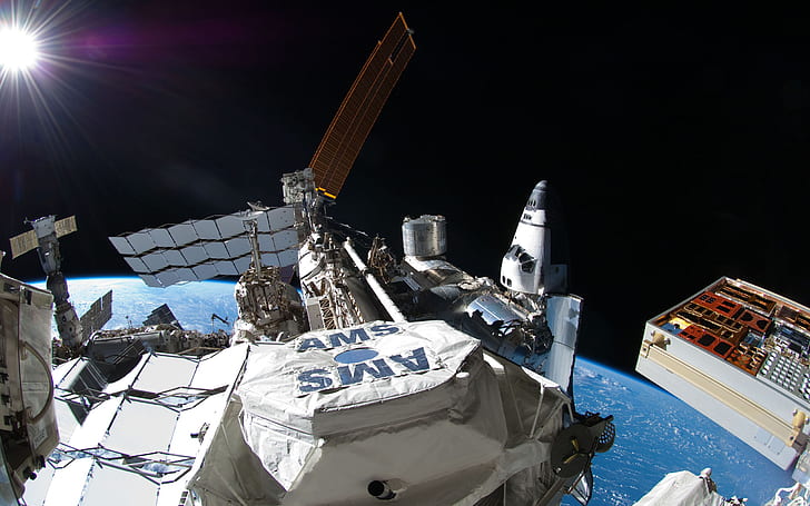 Shuttle NASA Sunlight Space Station HD, space, sunlight, nasa, shuttle, station, HD wallpaper