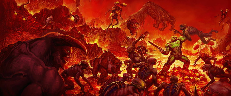 Doom (2016) ، ultrawide ، ألعاب الفيديو ، Doom (لعبة)، خلفية HD HD wallpaper