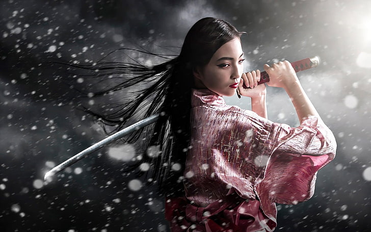 samurai kimono sword girl-HD Widescreen Wallpaper, samurai woman illustration, HD wallpaper
