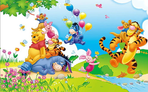 Winnie-The-Pooh-Eeyore-Piglet-Tigger-and Kanga-Cartoon Pics-Wallpaper Widescreen HD resolution-1920 × 1200, Fondo de pantalla HD HD wallpaper