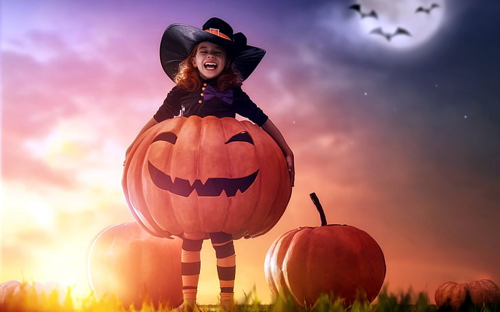 Cute Girl Enjoy Halloween, girl's black witch costume, Baby, , cute, girl, halloween, HD wallpaper