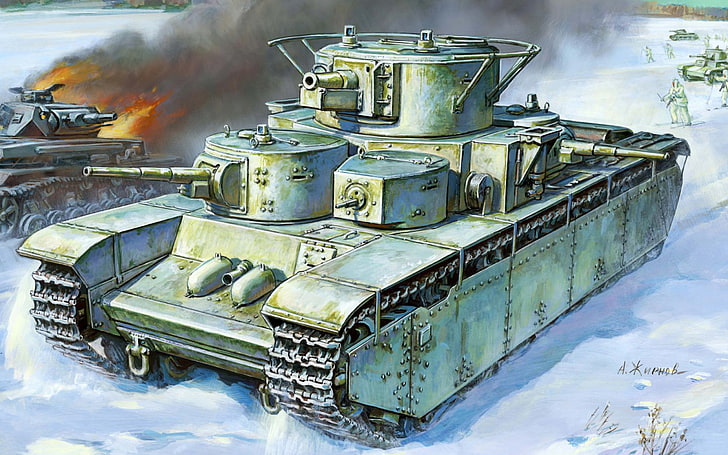 gray tank wappaper, winter, gun, art, artist, tank, USSR, battle, guns, WWII, lined, heavy, German, Soviet, left, caliber, WW2, Pz.Kpfw.IV, the world, 45 mm, the only, commercially, 62 mm, T-35, 1941., A. Zhirnov., produced, 2 mm, five-turret, Moscow, HD wallpaper