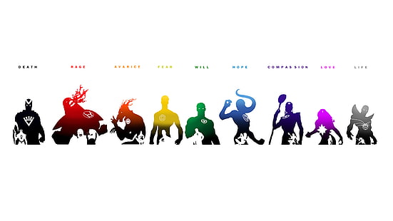 ilustracje postaci w różnych kolorach, DC Comics, superbohater, Green Lantern, Emotional Spectrum, Hal Jordan, Sinestro, Larfleeze, Atrocitus, Tapety HD HD wallpaper