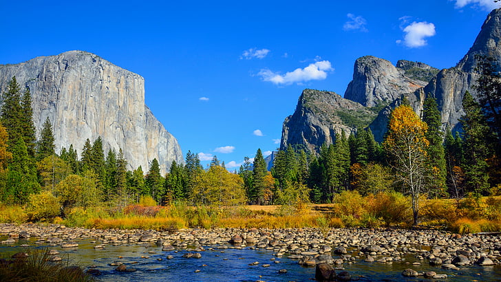 Yosemite, 5k, 4k wallpaper, 8k, hutan, OSX, apel, pegunungan, Wallpaper HD