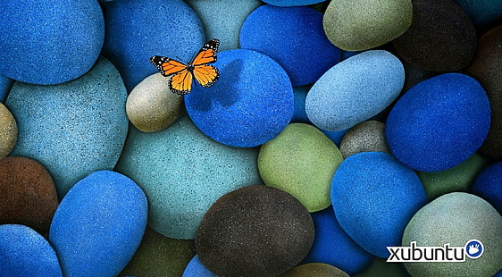 Xubuntu Blue Rock, 주황색과 검은 색 나비 벽지, 컴퓨터, 리눅스, 나비, xubuntu, xfce, HD 배경 화면 HD wallpaper