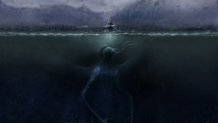 Dagon, 수중, 공포, 삽화, 크 툴후, H.P. Lovecraft, 바다, 생물, HD 배경 화면
