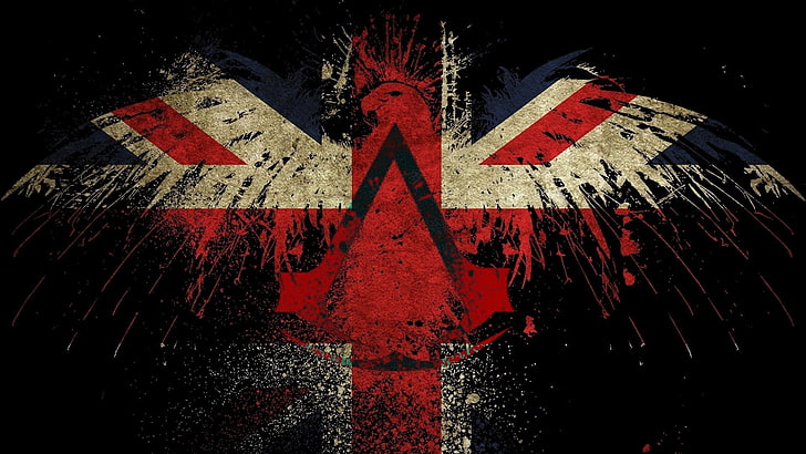 Flaga Union Jack, flaga, Wielka Brytania, orzeł, tekstura, ciemny, Tapety HD