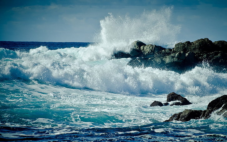 strand, hav, sten, vågor, natur, HD tapet