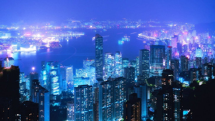 şehir, Hong Kong, bina, ışıklar, cityscape, HD masaüstü duvar kağıdı